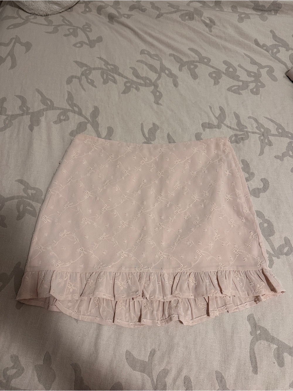 light pink Ruffle Hem Eyelet floral Mini Skirt